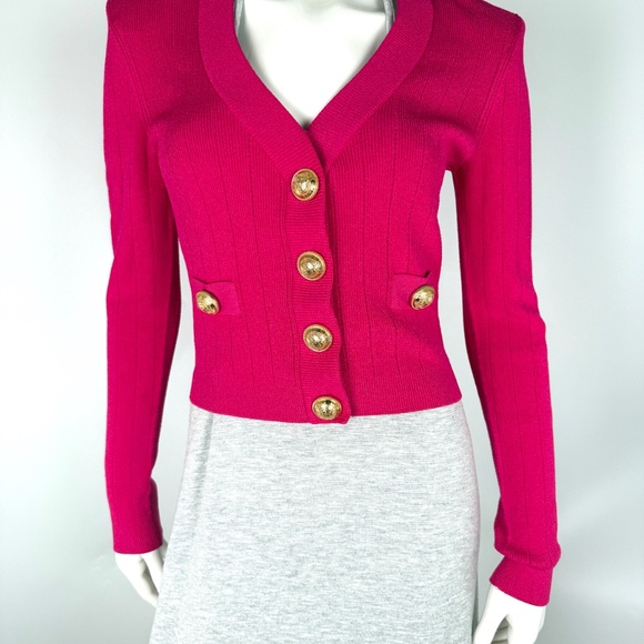 Balmain Long Sleeved V Neck Knit Pink Cardigan Button Top 38 6 - Picture 3 of 13